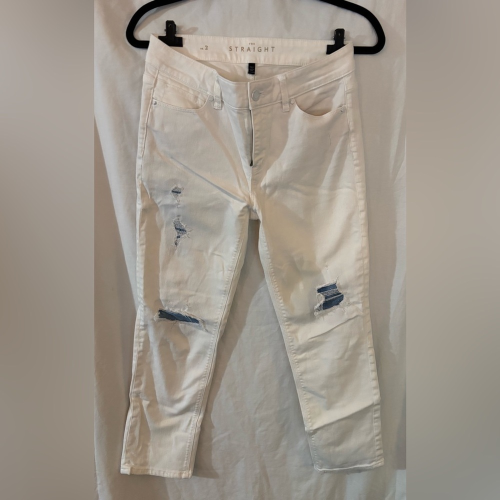 White Black Warehouse White Distressed Straight Jeans